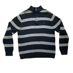 Chaps Sweater Mens Medium Striped 1/4 Zip Chunky Knit Pullover Mock Neck Cotton‎